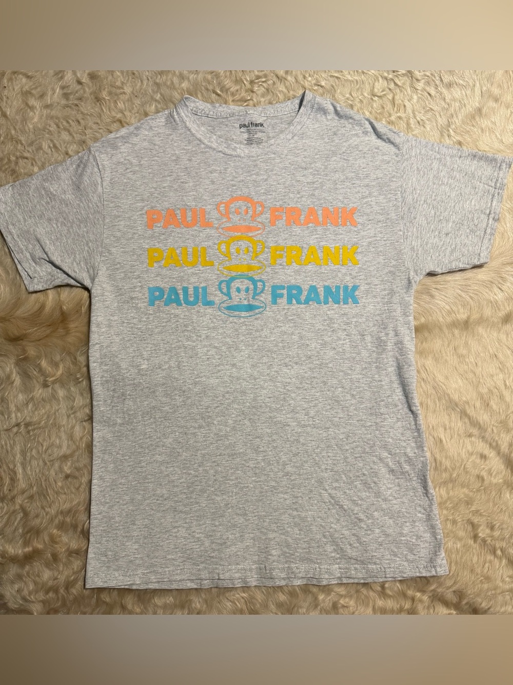 Paul Frank Short Sleeve Logo Tee in Light Gray with orange, Yellow, Teal graphic